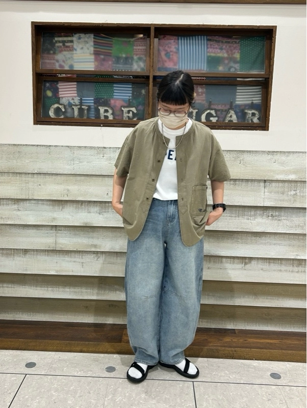 綿ボイル♡ノーカラーシャツ