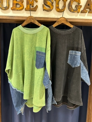 新作⭐︎ケミカル加工デニム組み合わせT