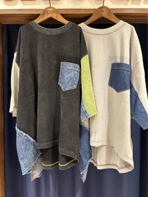 新作⭐︎ケミカル加工デニム組み合わせT