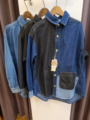 8ozリサイクルデニムBig長袖シャツ