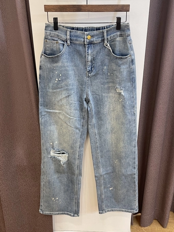 デニムダメージ加工ワイドパンツ
