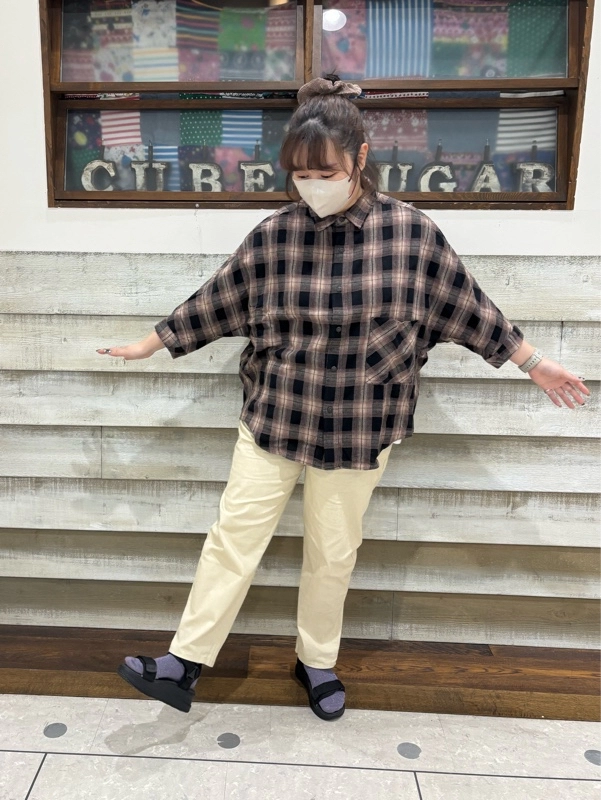 チェックドルマンシャツ###