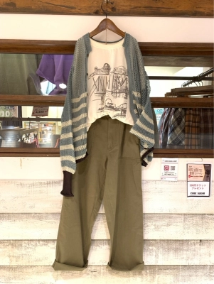 麻タッチポリ透かしカーディガン