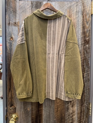 ○ チェック×カットソー切替 ハーフジップシャツ ○