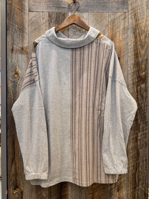 ○ チェック×カットソー切替 ハーフジップシャツ ○
