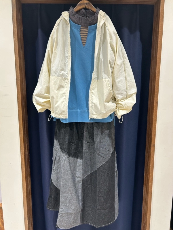 デニム配色切替ギャザースカート