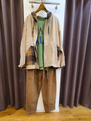 微起毛シャンブレー×チェックZipUpパーカー
