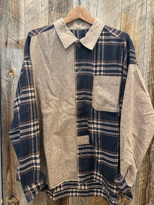 微起毛シャンブレー×チェックレギュラーBIGシャツ
