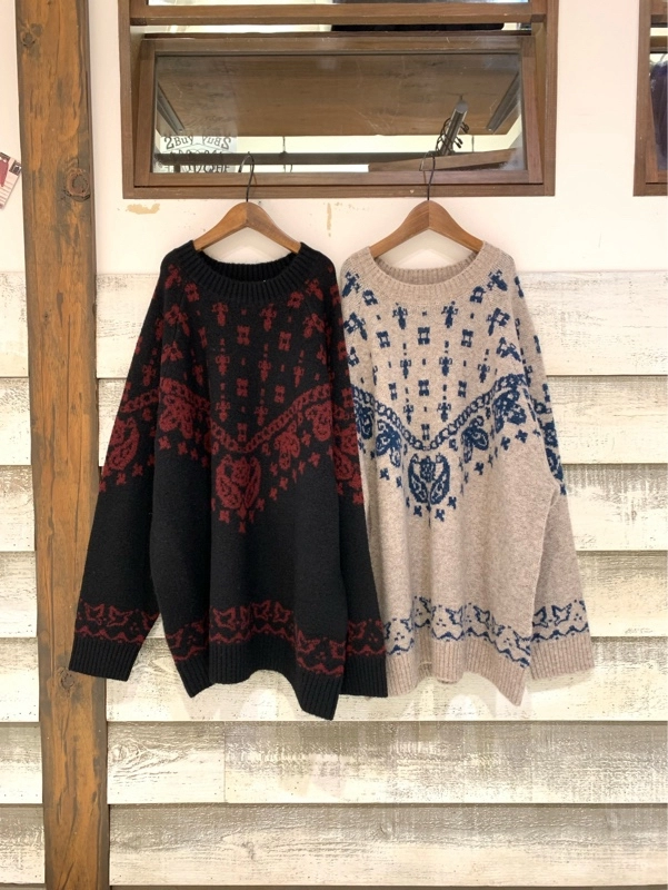 リサイクルニットジャガードペイズリー柄プルオーバー