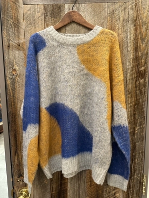 モヘアタッチアクリルジャガードマーブル柄ニット