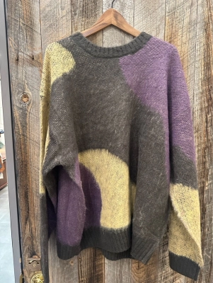 モヘアタッチアクリルジャガードマーブル柄ニット