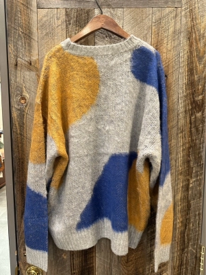 モヘアタッチアクリルジャガードマーブル柄ニット