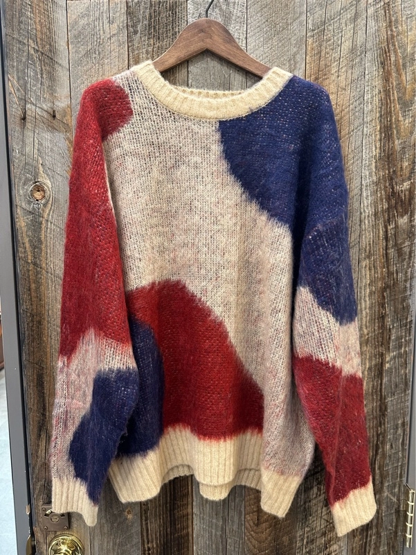 モヘアタッチアクリルジャガードマーブル柄ニット