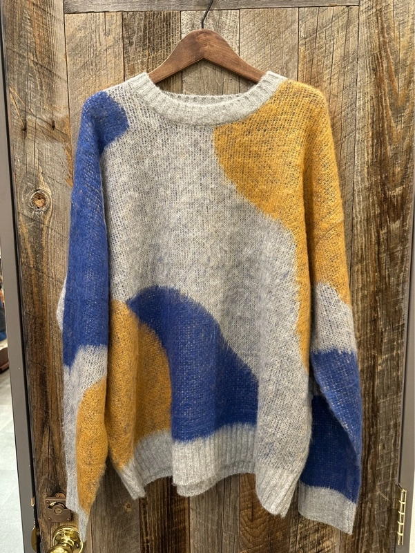 モヘアタッチアクリルジャガードマーブル柄ニット