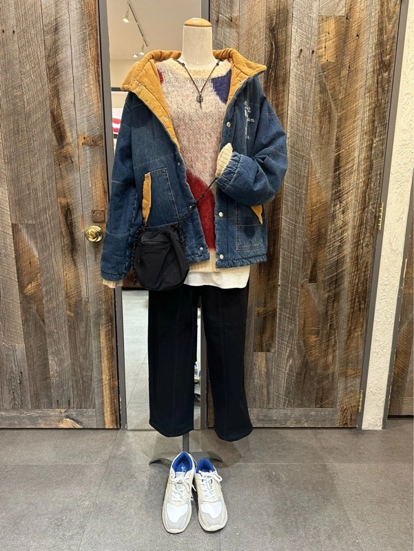 モヘアタッチアクリルジャガードマーブル柄ニット