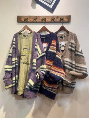 マルチボーダーニットVネックカーディガン