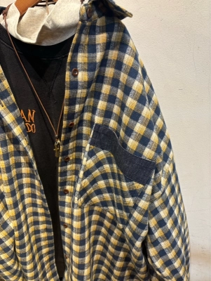 微裏毛チェックデニム使いBigシャツ