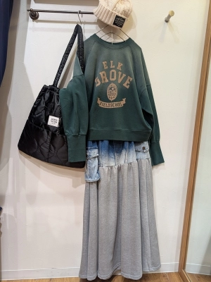 デニム×裏毛切替ギャザースカート