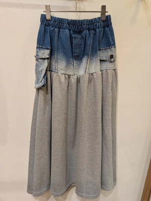 デニム×裏毛切替ギャザースカート