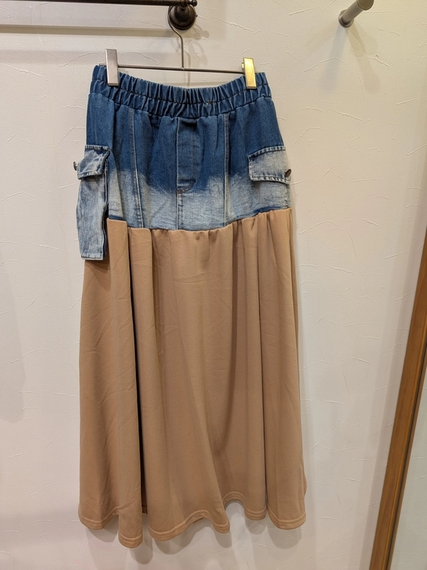 デニム×裏毛切替ギャザースカート