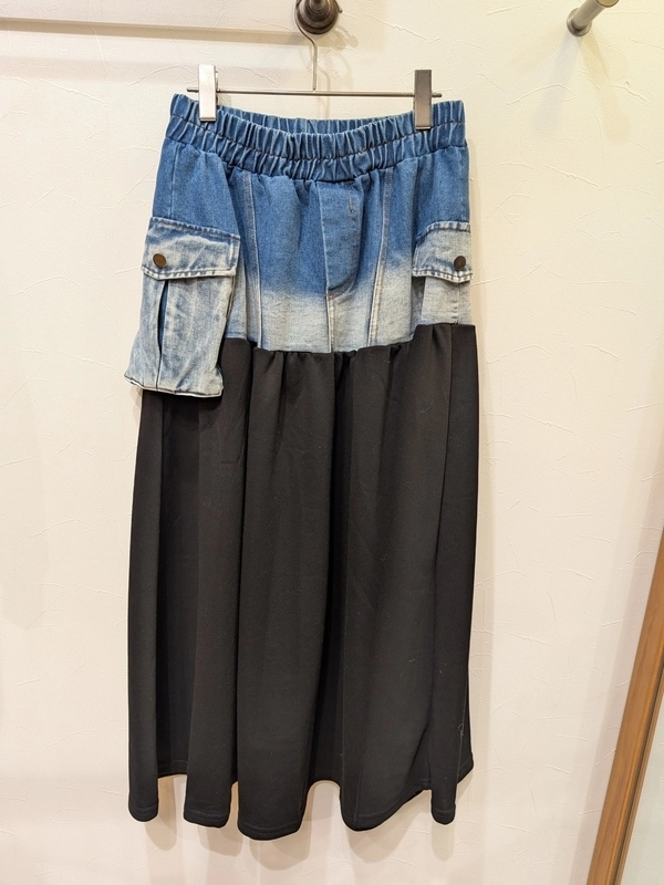 デニム×裏毛切替ギャザースカート