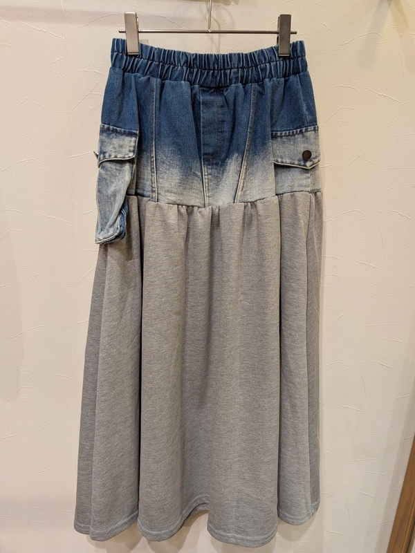 デニム×裏毛切替ギャザースカート