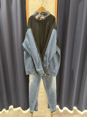 デニム×裏毛 切替プルオーバー