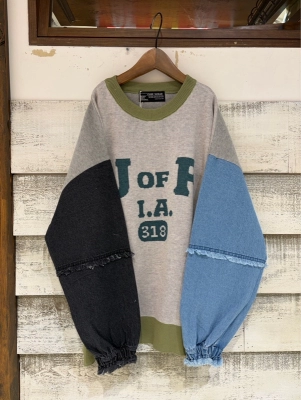 ジャガード×デニム切替長袖プルオーバー