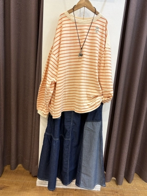 天竺ボーダーランタンスリーブプルオーバー