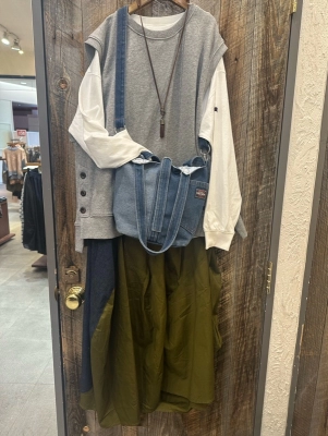 デニム×ツイルバルーンスカート