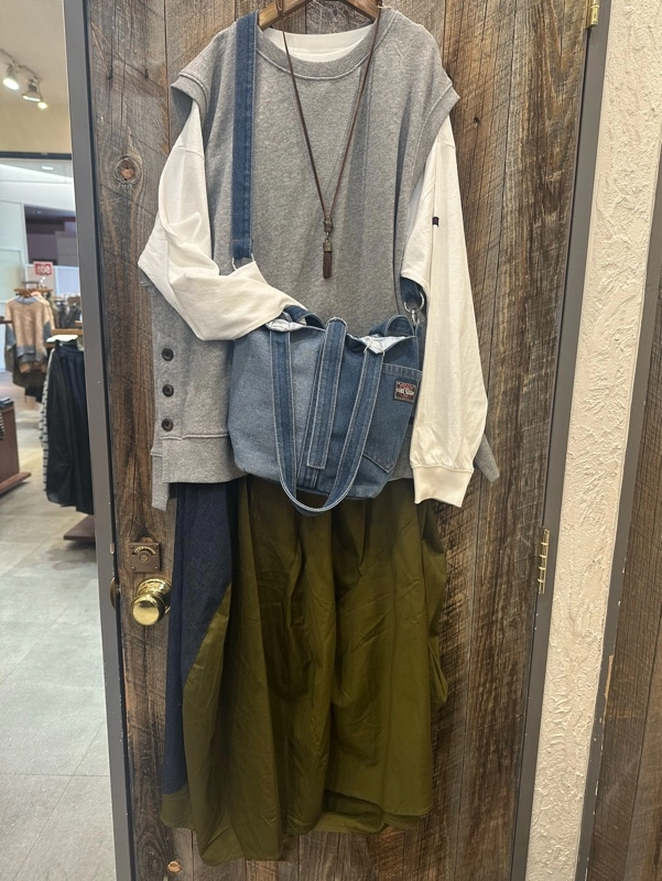 デニム×ツイルバルーンスカート