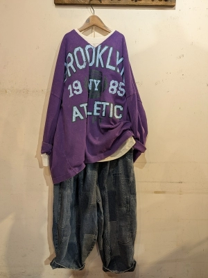 デニム切り替えイージーパンツ