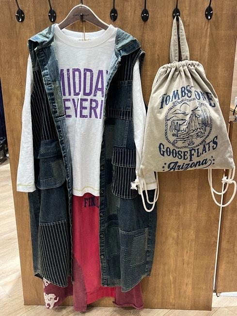 21/-天竺パウダー加工リメイク風切替スカート