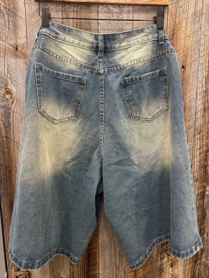 デニムサイドタックワイドハーフパンツ