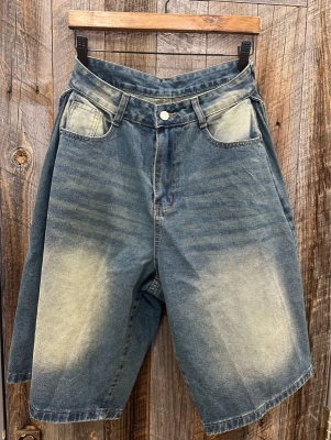 デニムサイドタックワイドハーフパンツ