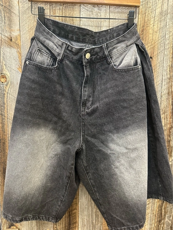 デニムサイドタックワイドハーフパンツ