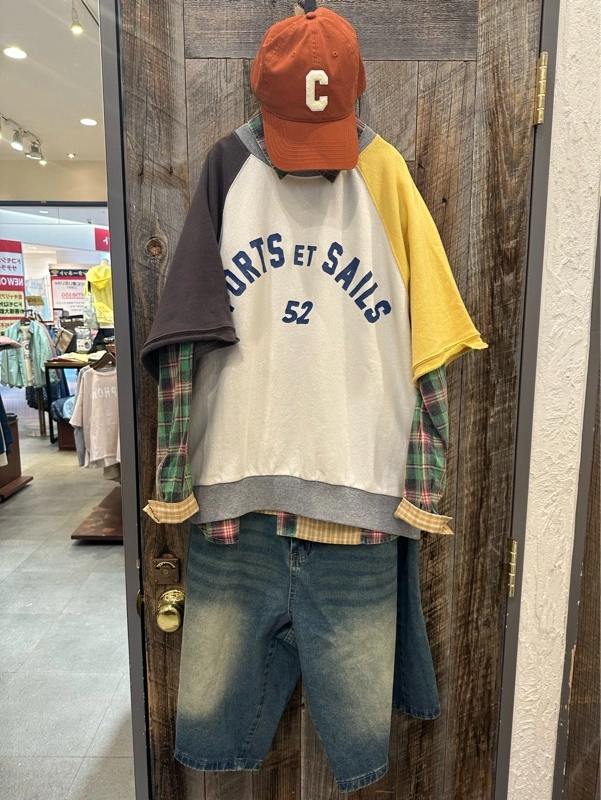 デニムサイドタックワイドハーフパンツ