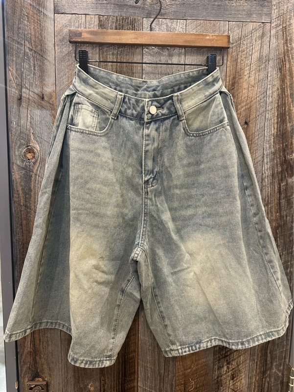 デニムサイドタックワイドハーフパンツ