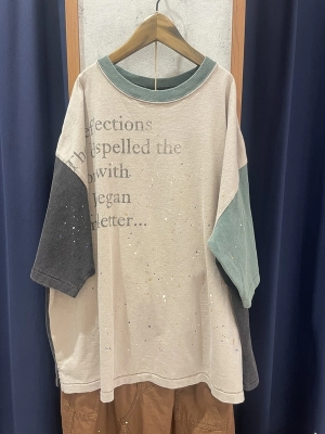 トンプキン天竺ケミカル加工ペンキ飛ばしプリントT