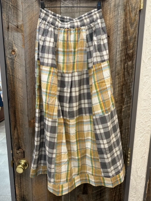 インド先染めチェックパッチワークギャザースカート