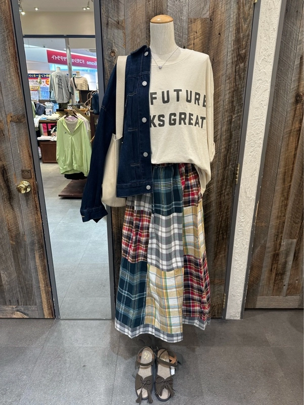 インド先染めチェックパッチワークギャザースカート