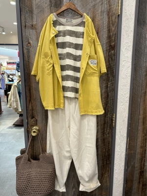 汗染み防止加工変形ボーダーTシャツ