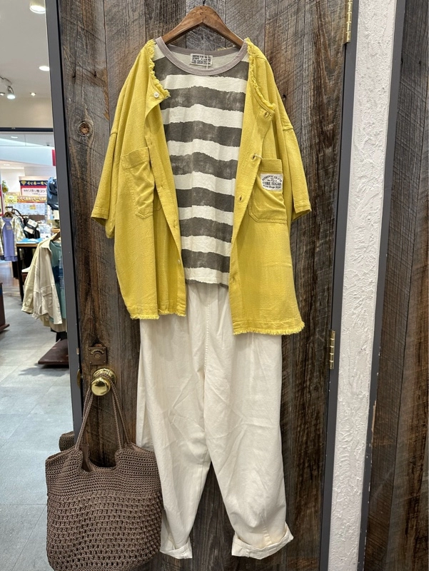 汗染み防止加工変形ボーダーTシャツ