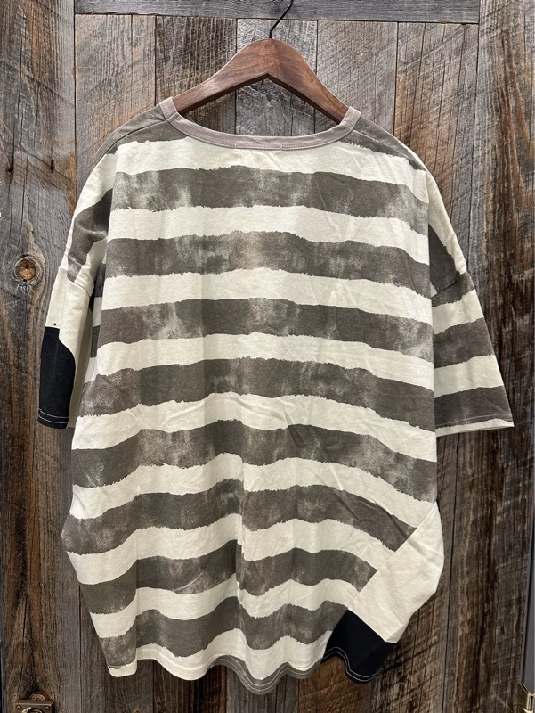 汗染み防止加工変形ボーダーTシャツ