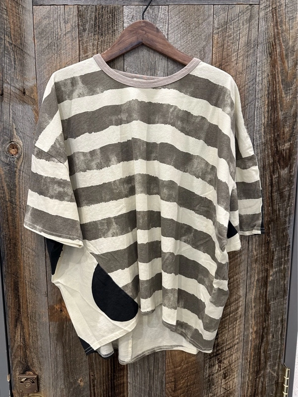 汗染み防止加工変形ボーダーTシャツ