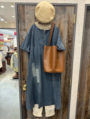 デニムノーカラーワンピース