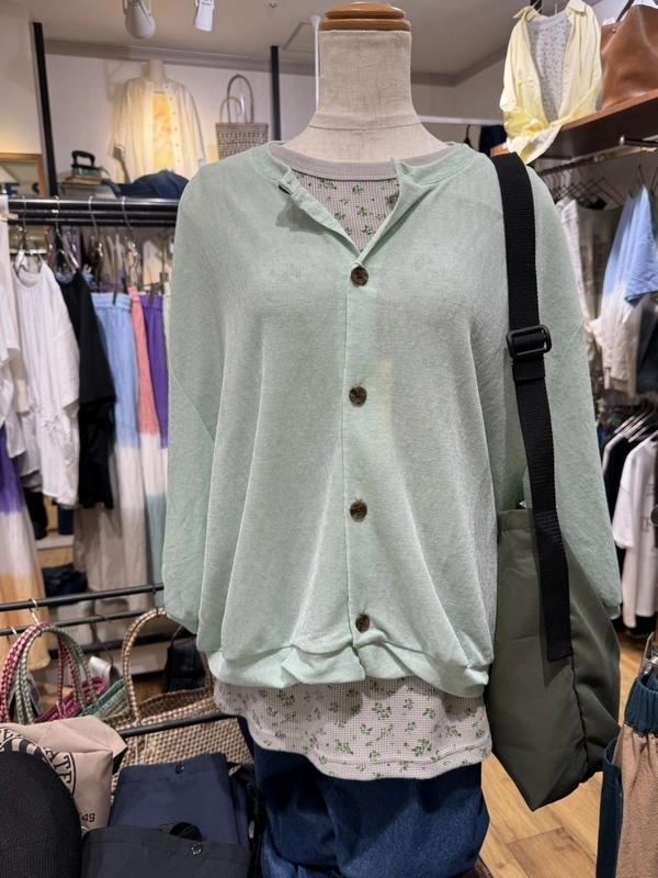 シアーリブ　５分袖クルーカーディガン