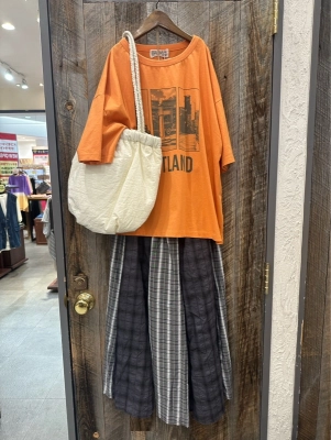 シアーチェック切替ギャザースカート