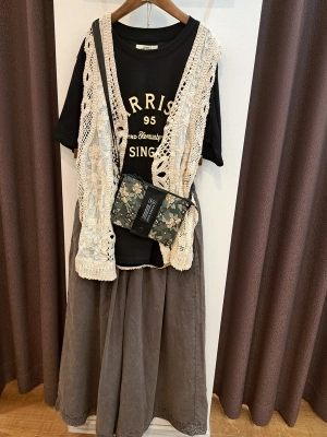 ケミカル加工裾レース切替ギャザーPT
