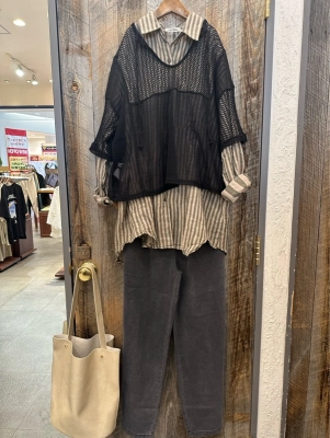WガーゼストライプBIGシャツ